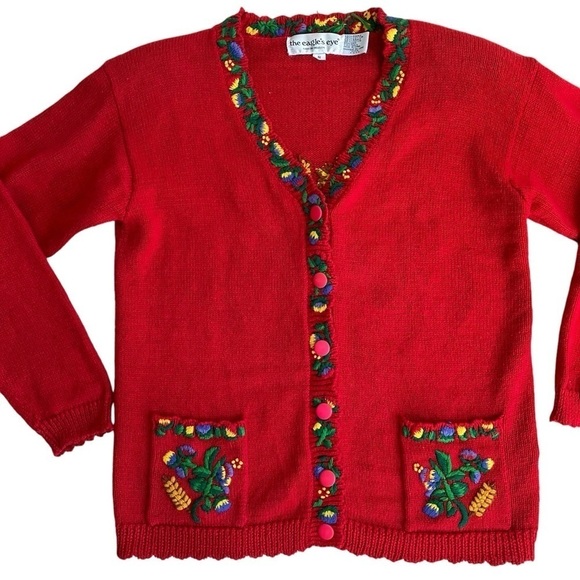Vintage 90s Heavily Embroidered Floral Cardigan Folk Art Cottagcore Prairie S - Picture 9 of 16